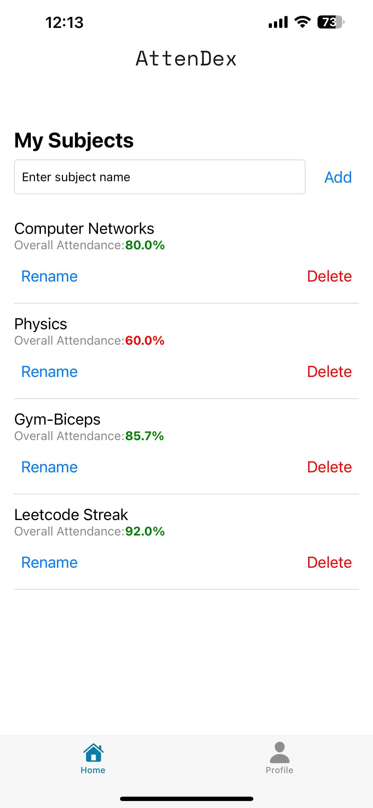 Attendex screen 1