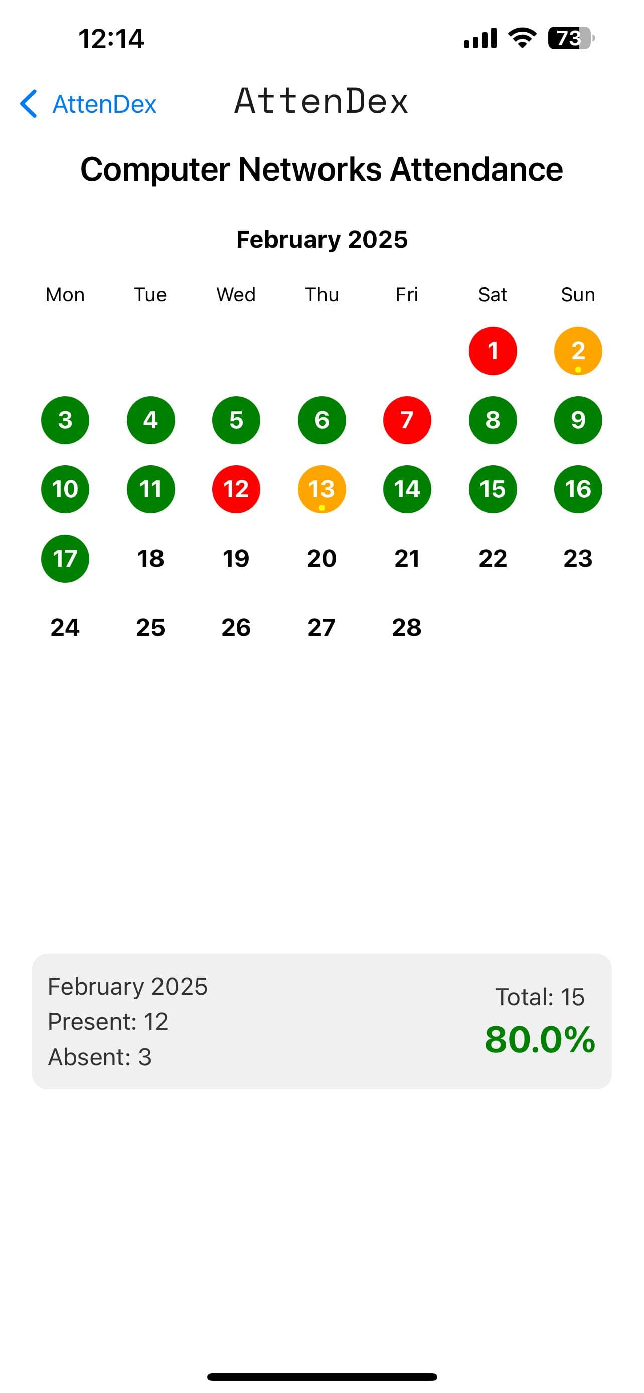 Attendex screen 3