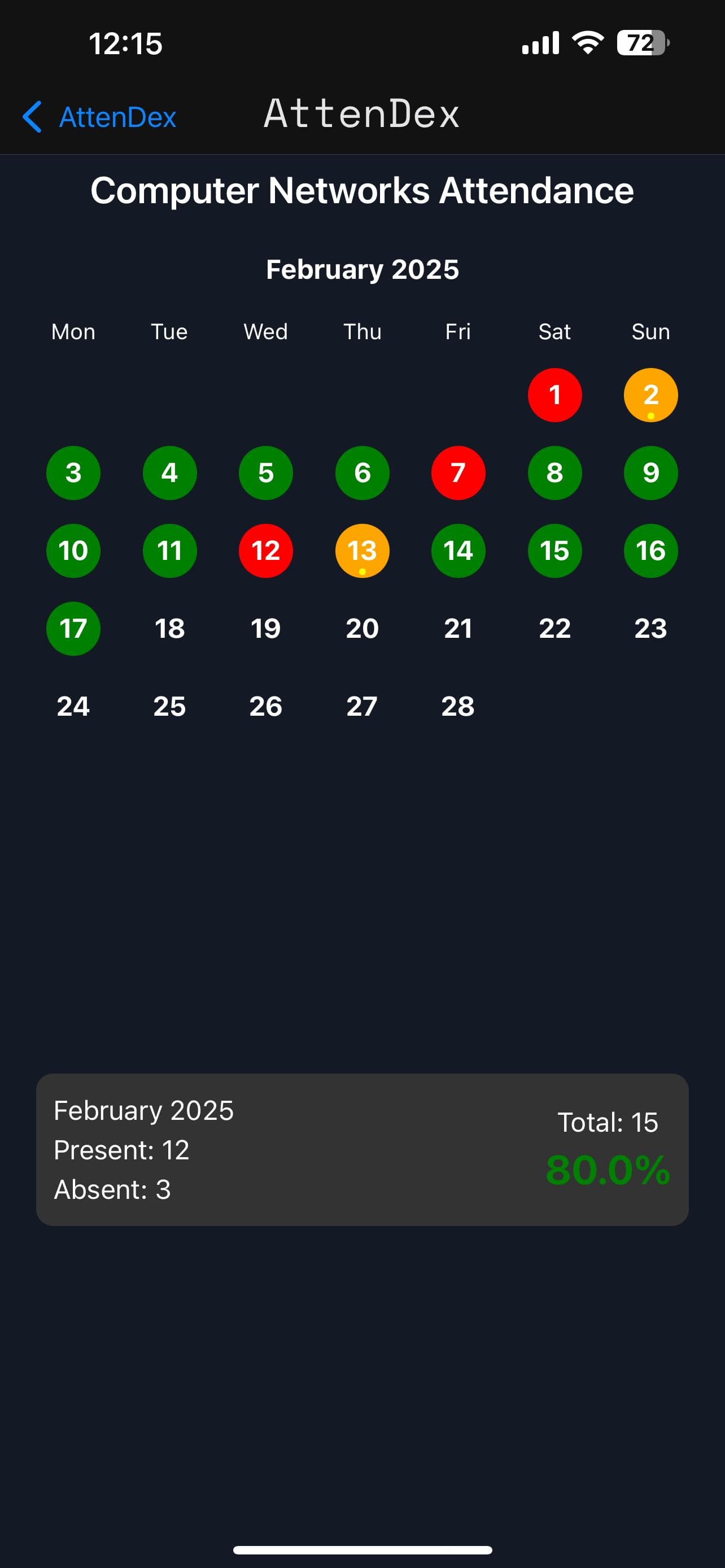 Attendex screen 7